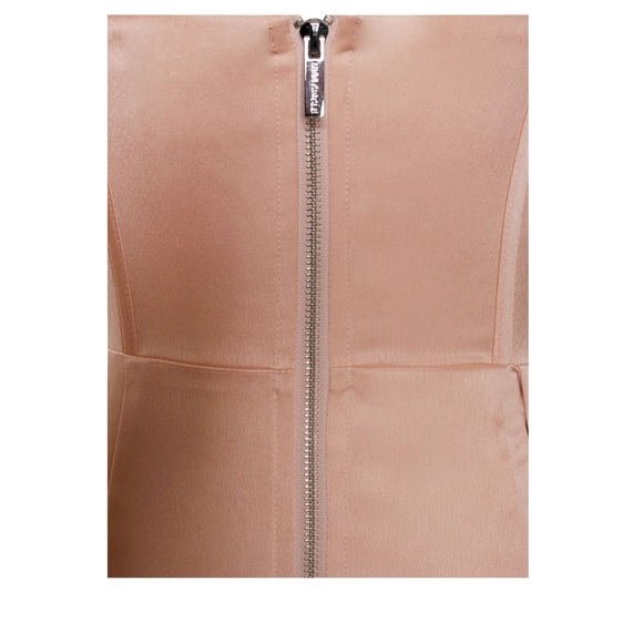 NWOT- Elayna Blush Strappy Satin Corset High Slit Gown - Picture 9 of 9